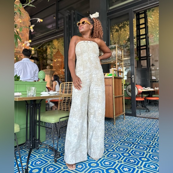 ZARA Wide Leg Strapless Jumpsuit - Picture 2 of 6